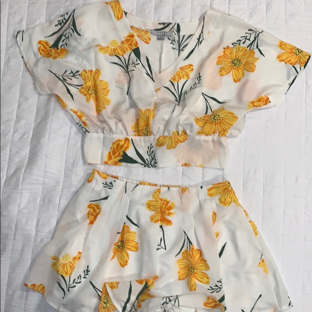 Yellow floral shorts set